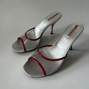 PRADA VINTAGE Y2K PVC RED SILVER HEELS